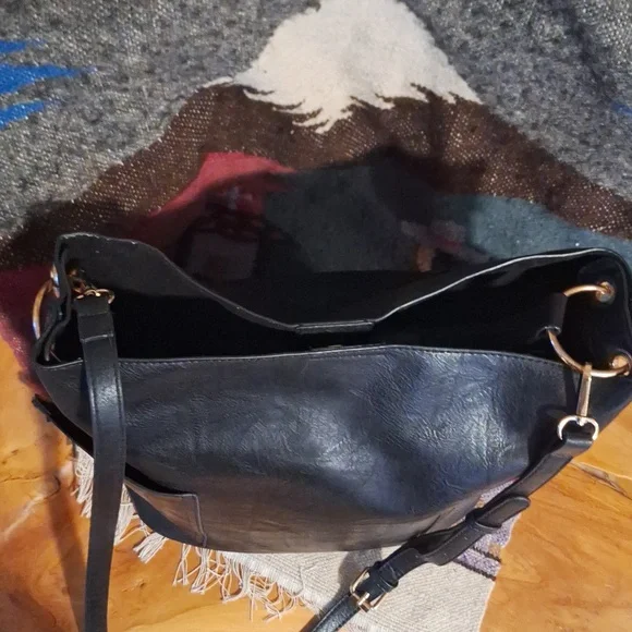 Large Black Vegan Anthropologie Bucket Convertible Tote Bag and Classic Purse - Picture 4 of 7